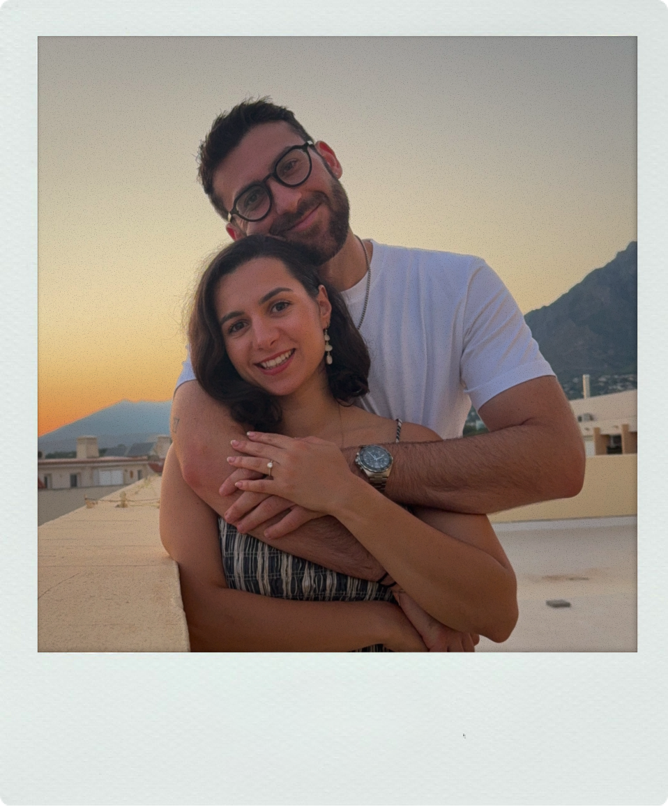 Polaroid photo of Georgia and Oli posing together